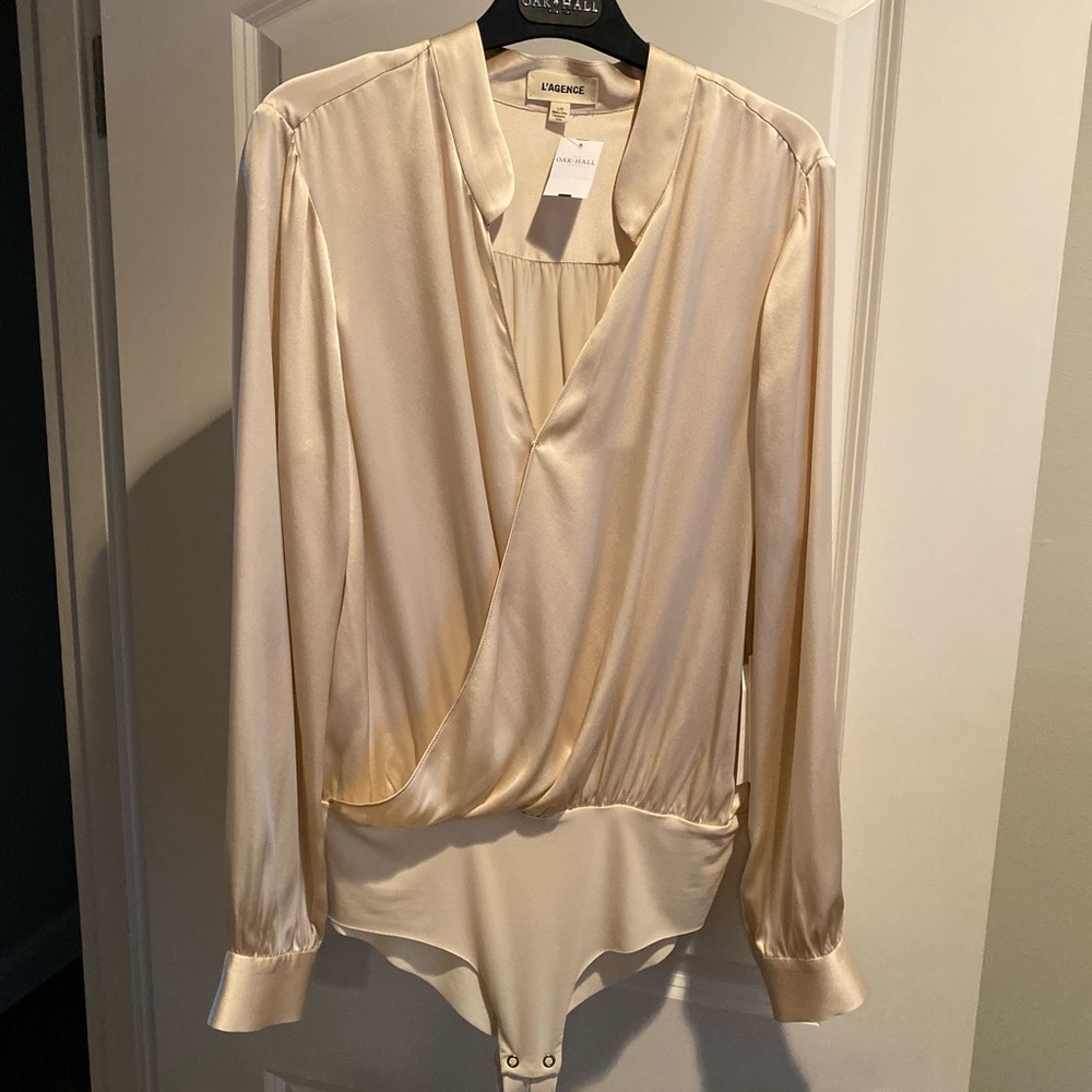 L’Agence silk top/bodysuit. Beige top.